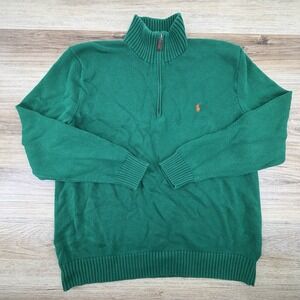 Vintage Polo Ralph Lauren Mens Size Large Pullover Heather Green 1/4 Zip Sweater